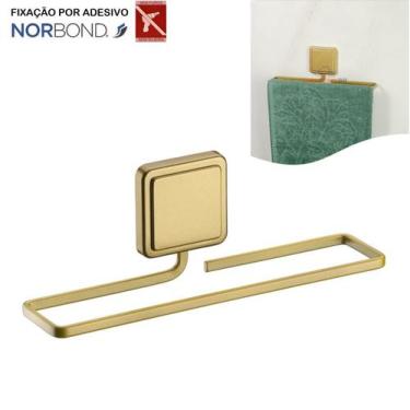 Imagem de Suporte Porta Toalha Toalheiro 25cm Banheiro Adesivo Dupla Face Dourad
