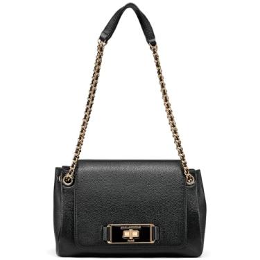 Imagem de Karl Lagerfeld Bolsa de ombro Paris Bridgette de couro com alça de corrente, preta/dourada
