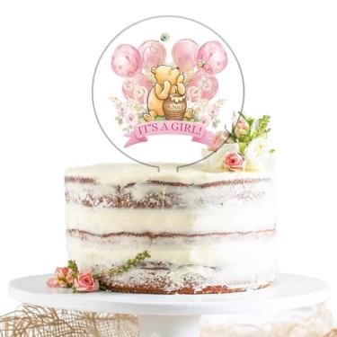 Imagem de Classic Winnie Cake Topper, The Pooh Baby Shower Decorations, Pooh Party Decor, Winnie Pink Cake Topper Acrylic for Baby Girls,Babies Gender Reveal Birthday Party Decorations for Girls