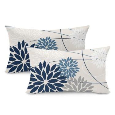 Imagem de Conjunto de 2 capas de almofada florais azul/cinza, 30x50cm, impermeáv