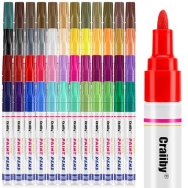 Imagem de Marcadores de tinta, 48 cores à base de óleo, à prova d'água, secagem rápida, conjunto de canetas permanentes para pintura de pedras, madeira, tecido, plástico, tela, vidro, canecas, metal, pneu