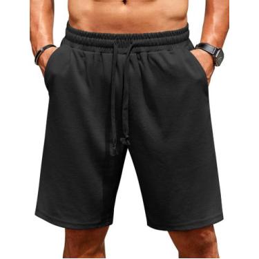 Imagem de Shorts masculinos COOFANDY, cintura elástica, grande e alta, pretos