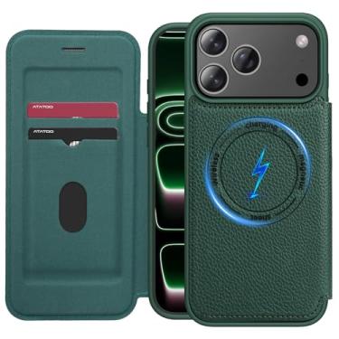 Imagem de ATATOO Capa para iPhone Pro Max, suporte de cartão embutido (loja 2 cartões), compatível com magnético, capa magnética de couro resistente resistente e durável para iPhone Pro Max 6,9 polegadas 2025