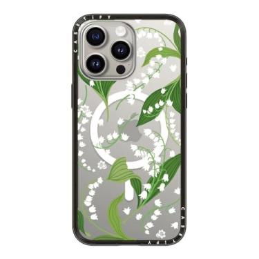 Imagem de CASETiFY Capa compacta para iPhone 15 Pro Max [fina e elegante/compatível com Magsafe/1,2 m. Proteção contra quedas de nível militar] - Lírio do Vale - Preto transparente