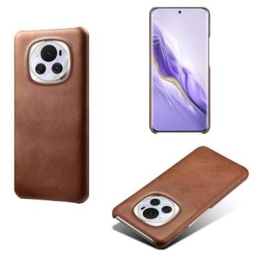 Imagem de Capa para Honor Magic 6,Proteção contra quedas,Casca de volta de cor sólida simples,Design de couro de imitação de plástico-Brown