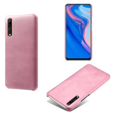 Imagem de Capa para Huawei Y9 Prime 2019,Proteção contra quedas,Casca de volta de cor sólida simples,Design de couro de imitação de plástico-Pink