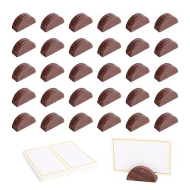 Imagem de 30 Peças Suportes Madeira Números Mesa, Semicirculares Table Number Stands com 60 Cartões Lugar Porta-Etiquetas Menu Foto Suporte para Casamento Banquete Festa Aniversário (Castanho)