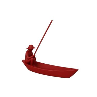 Imagem de Porta-Incenso Decorativo em Barco com Pescador, 22m, Design Zen, Branco (vermelho)