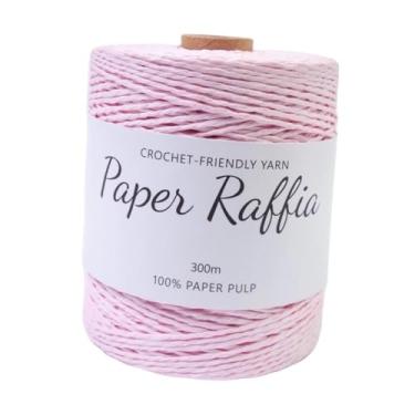 Imagem de Vaveren Fio de ráfia para crochê, artesanato com fio de papel, corda de papel faça você mesmo, fita de ráfia para crochê, bolsas, buquês, embrulho, chapéu de, Luz Rosa