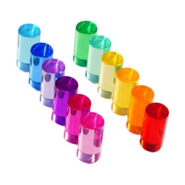 Imagem de YIJU Conjunto de 12 blocos de construção de arco-íris para crianças, educação infantil, pré-escola, aprendizagem infantil, blocos de cilindro de acrílico, Diâmetro 5cm