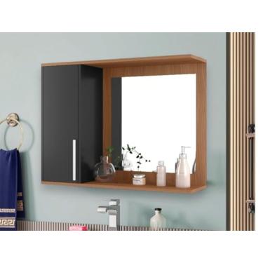 Imagem de Armario Espelheira Banheiro Space Com Porta (Preto/Nature)
