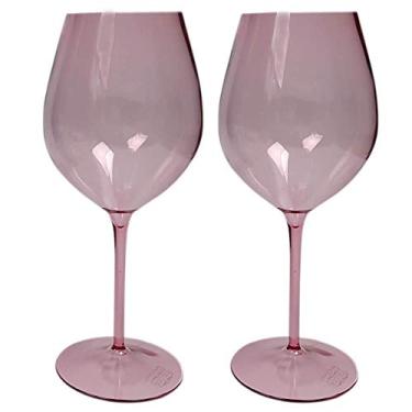 Imagem de Kit Vinho 2 Taças Grandes 580 ml Poliestireno Rosa Cristal
