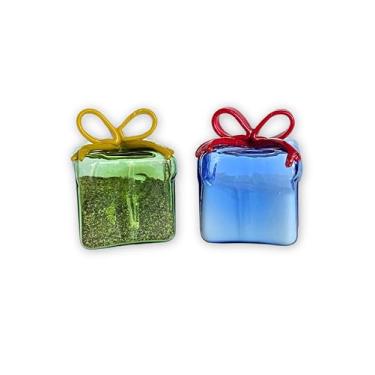 Imagem de Gift Essentials Conjunto de saleiro e pimenteiro de vidro soprado para presente de Natal – Mini saleiro decorativo e pimenteiro – Decoração de mesa de Natal em caixa de presente – Novo design de