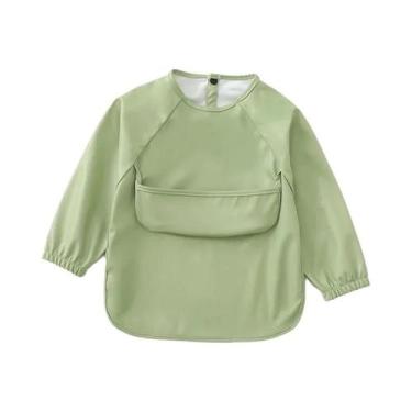 Imagem de Babador Impermeável De Manga Longa Em Cor Sólida Para Bebês, Avental D