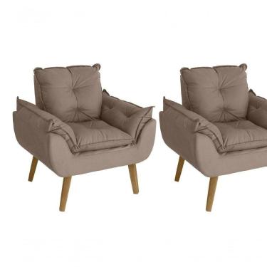 Imagem de Kit 02 Poltrona/cadeira Decorativa Glamour Opala Com Pés Quadrado Capuccino