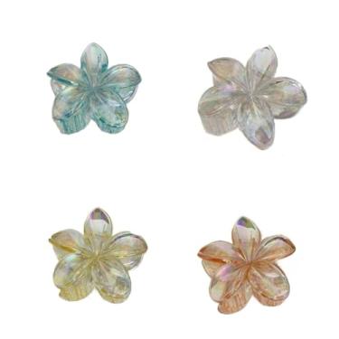 Imagem de Grampo de Cabelo Flor Frangipani Colorida Presilha Feminina Acrílica, Acessório de Praia e Resort para Mulheres(Azul+Branco+Laranja+Amarelo)