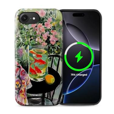 Imagem de casesok Capa para iPhone 16e, compatível com MagSafe, capa rígida de camada dupla + capa de silicone, proteção total à prova de choque para iPhone 16e-Goldfish Bowl Artístico