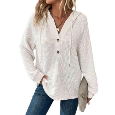 Imagem de Moletons Dokotoo 2024 para mulheres Waffle Knit branco tamanho L