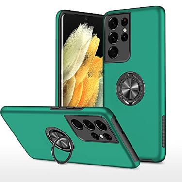Imagem de SORAKA Capa para Samsung Galaxy S21 Ultra 5G com suporte de anel invisível e placa de metal para montagem magnética em carro Capa rígida para PC Capa Samsung Galaxy S21 Ultra 5G Capa