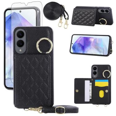 Imagem de Asuwish Capa para celular Samsung Galaxy S25 Edge e protetor de tela de vidro temperado alça de ombro transversal alça de ombro anel fivela suporte para cartão para S25Edge 25S S 25 25Edge mulheres