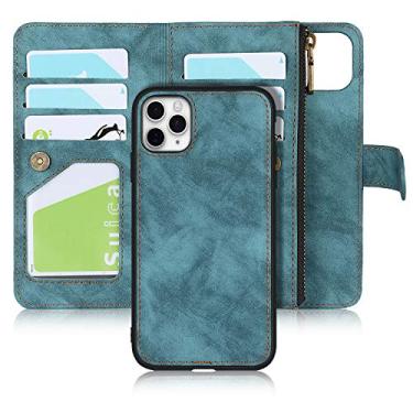 Imagem de ShunJieTech Capa para iPhone 11 Pro Max [6,5 polegadas] 2 em 1 carteira destacável capa magnética de couro PU com bolso com zíper para moedas e 6 compartimentos para cartão - azul