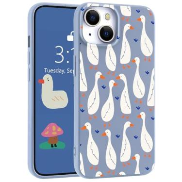 Imagem de LuminousGuard Capa para iPhone 13 Mini, linda capa de telefone de silicone líquido azul pato kawaii slim fit capa protetora de borracha gel macia para mulheres e meninas