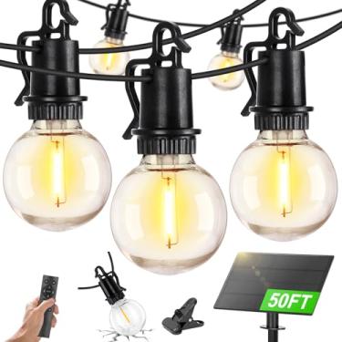 Imagem de ZJOJO Cordão de luzes solares de 1,5 m à prova d'água ao ar livre, globo G40, luzes de pátio alimentadas por energia solar ao ar livre com 25 lâmpadas à prova de estilhaçamento de 2700 K