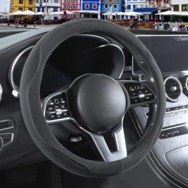 Imagem de Binsheo Capa de volante de camurça cinza grande para modelo X modelo S Ford F150 F250 F350, respirável, antiderrapante, à prova de suor, resistente ao desgaste, quente no inverno e fresca no verão