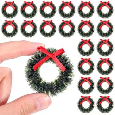 Imagem de Garneck 20 mini enfeites de guirlanda de Natal, guirlandas de Natal em miniatura verde de 3,8 cm para casa de bonecas, artesanato, decorações de Natal penduradas