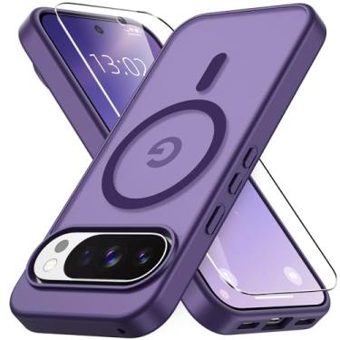 Imagem de Vansdon Capa para Google Pixel 10 Pro XL, compatível com MagSafe, capa protetora fina fosca translúcida magnética com 1 protetor de tela - proteção contra quedas de grau militar (roxo escuro)