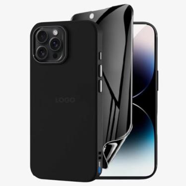 Imagem de Kit Capa Capinha Case Proteção Premium Preta Anti Impactos + Película de Cerâmica Fosca Privacidade Não Quebra, Anti Riscos (iPhone 14 Pro)