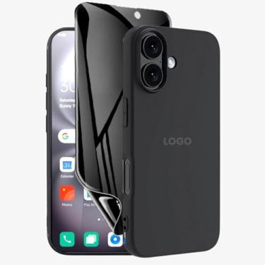 Imagem de Kit Capa Capinha Case Proteção Premium Preta Anti Impactos + Película de Cerâmica Fosca Privacidade Não Quebra, Anti Riscos (iPhone 16)