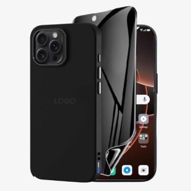 Imagem de Kit Capa Capinha Case Proteção Premium Preta Anti Impactos + Película de Cerâmica Fosca Privacidade Não Quebra, Anti Riscos (iPhone 16 Pro Max)