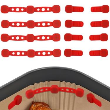 Imagem de 4 Conjuntos Ímãs Fritadeira a Ar para Forros de Papel Manteiga, Fivelas Silicone Suportes Magnéticos Acessórios Resistentes ao Calor para Fritadeira a Ar Cestos de Ferro Fixação (Vermelho)
