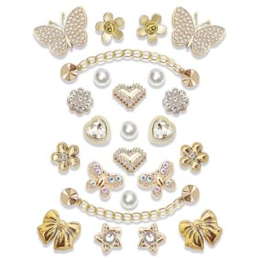 Imagem de Kit de pingentes de sapatos brilhantes com 24 peças – Pérola, Borboleta, Flor e Corrente, Acessórios fofos para presente para mulheres e meninas, Resina Strass, Strass