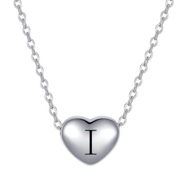 Imagem de MiiFort Colar com pingente de coração com letra inicial A a Z, aniversário, nome personalizado, presente para mulheres, filha, família, prata, aço inoxidável, One Size, Aço inoxidável, Sem Pedra