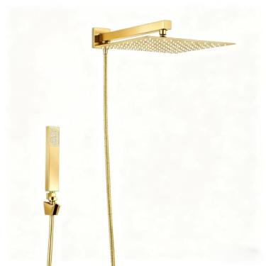 Imagem de Kit Ducha Chuveiro De Banheiro 30cm Inox Quadrada Com Ducha Manual+1,5m Mangueira Preto/Cromado (Dourado 30cm)