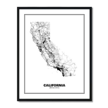 Imagem de Susie Arts Pôster de arte abstrata de mapa de rua do estado da Califórnia 28 x 35,5 cm, sem moldura, decoração de parede, escritório, escola, sds005