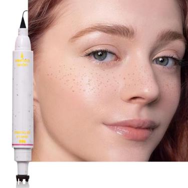 Imagem de HHLTOH Maquiagem de delineadores de sardas, cosméticos femininos para rosto e olhos, secagem rápida, longa duração, à prova d'água, carimbo de sardas marrom claro e caneta delineadora preta, maquiagem