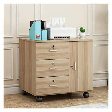 Imagem de Suporte para PC, suporte móvel para CPU, suporte de chão para impressora de madeira, armário de armazenamento com gaveta, capa de computador de mesa, suporte de torre, carrinho com 4 rodas giratórias