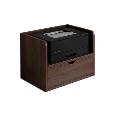 Imagem de Suporte de impressão, prateleira de impressora de escritório, mesa pequena, suporte de impressora, pode colocar papel A4, prateleira de vários níveis, decoração de mesa (marrom)