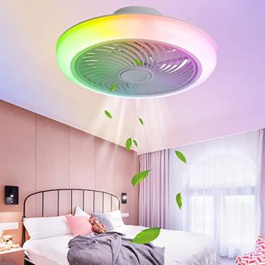 Imagem de Ventiladores de teto infantis com luzes e controle remoto Ventiladores de teto reversíveis com temporizador de 6 velocidades com lâmpadas RGB com mudança de cor Ventilador lustre Bluetooth r