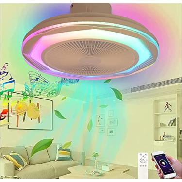 Imagem de Luz do ventilador de teto e alto-falante Bluetooth RGB Ventilador de lustre regulável com mudança de cor 60W 50CM Ventilador de teto musical Controle remoto + controle de APP, branco