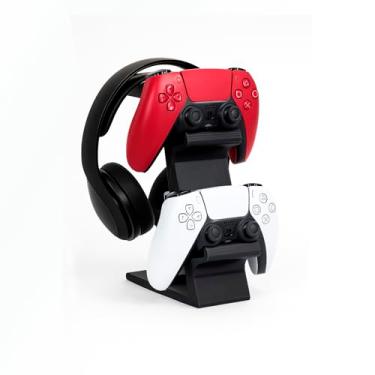 Imagem de Suporte Duplo para Controle PS5, PS4 e Fone de Ouvido, Base de Mesa para Gamepad e Headset, Preto