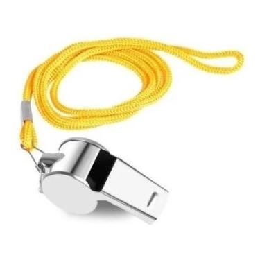 Imagem de Kit Com 2 Apitos De Metal Profissional Para Esportes - Com CordãO E MosquetãO, Ideal Para Futebol, Arbitragem, Camping, Corrida E EmergêNcias