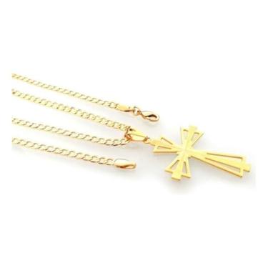 Imagem de Colar Corrente Masculino 50cm Pingente Crucifixo Folheado