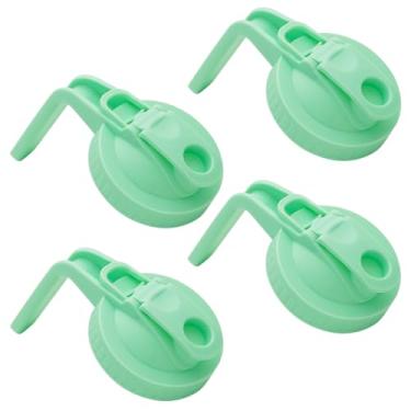 Imagem de 4 peças de frasco de vidro de boca larga com tampa de bico hermético com alça, transforma seu pote de vidro em jarra, tampas flip duráveis sem BPA, fácil de limpar, ajuste para potes de conserva