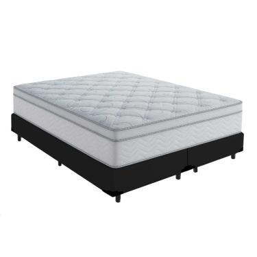 Imagem de Cama Box Queen 158 Tecido Sintético Preto Com Colchão Toronto Molas Ensacadas Branco D33