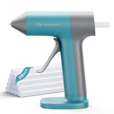 Imagem de Tilswall Conjunto de pistola e bastões de cola quente sem fio, pré-aquecimento rápido 30s, recarregável USB-C com bateria de 2Ah, 20 bastões de cola, desligamento automático, compacto e portátil para
