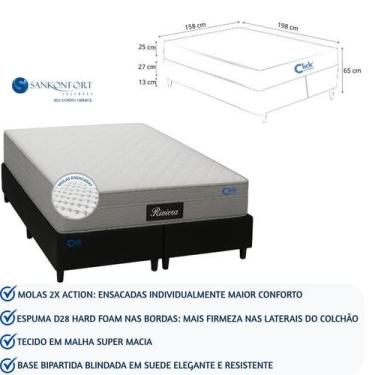 Imagem de Conjunto Cama Box Queen Bipartida Reforçada Suede com Colchão Riviera 
